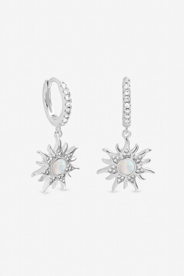 Inicio Sterling Silver Plated Opal Sunburst Charm Hoops