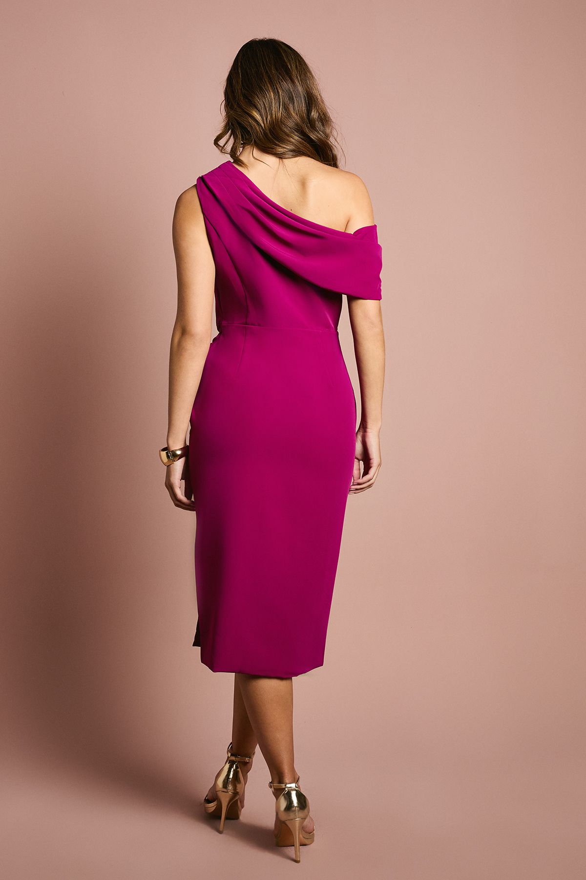 Coast One Shoulder Twist Front Pencil Dress Berry image 3