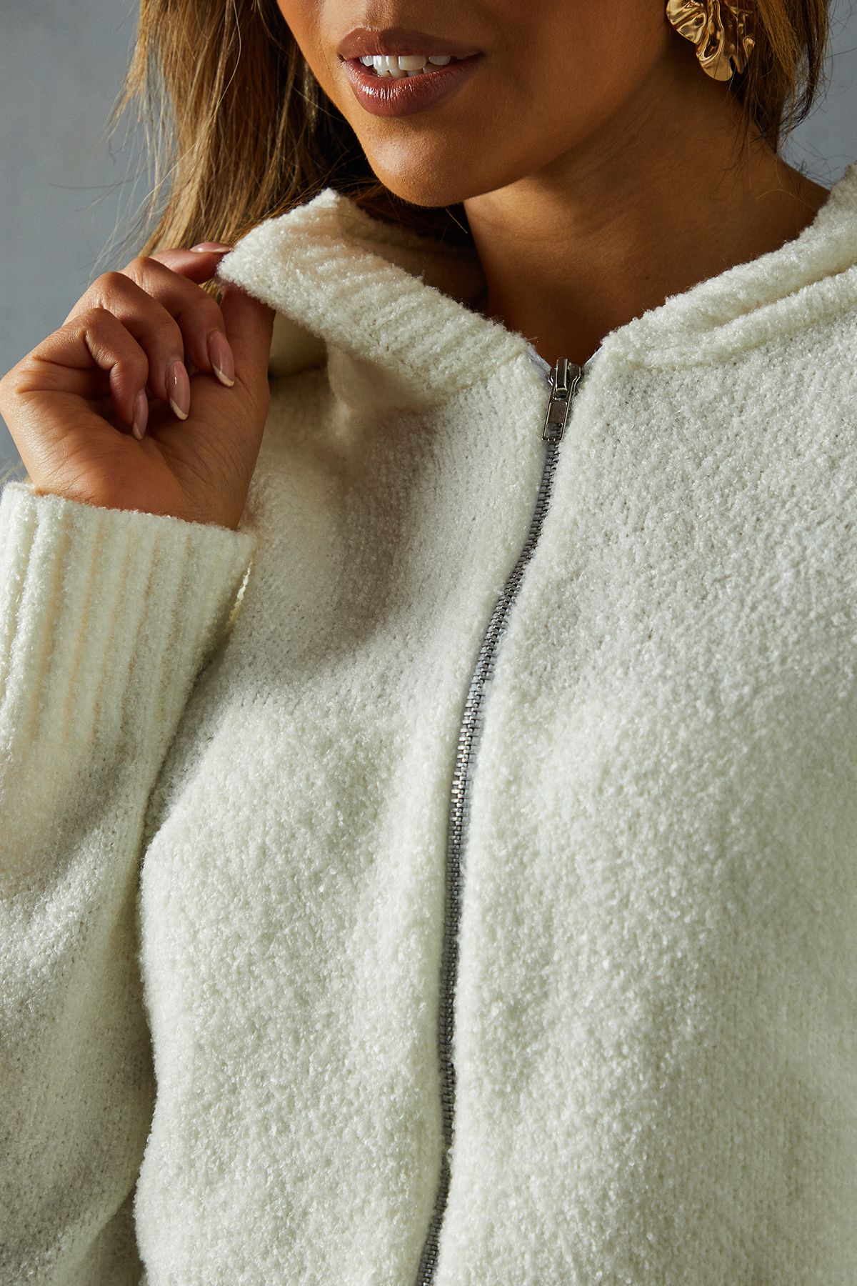 MissPap Boucle Knitted Hoodie and Trouser Co Ord Ivory image 5