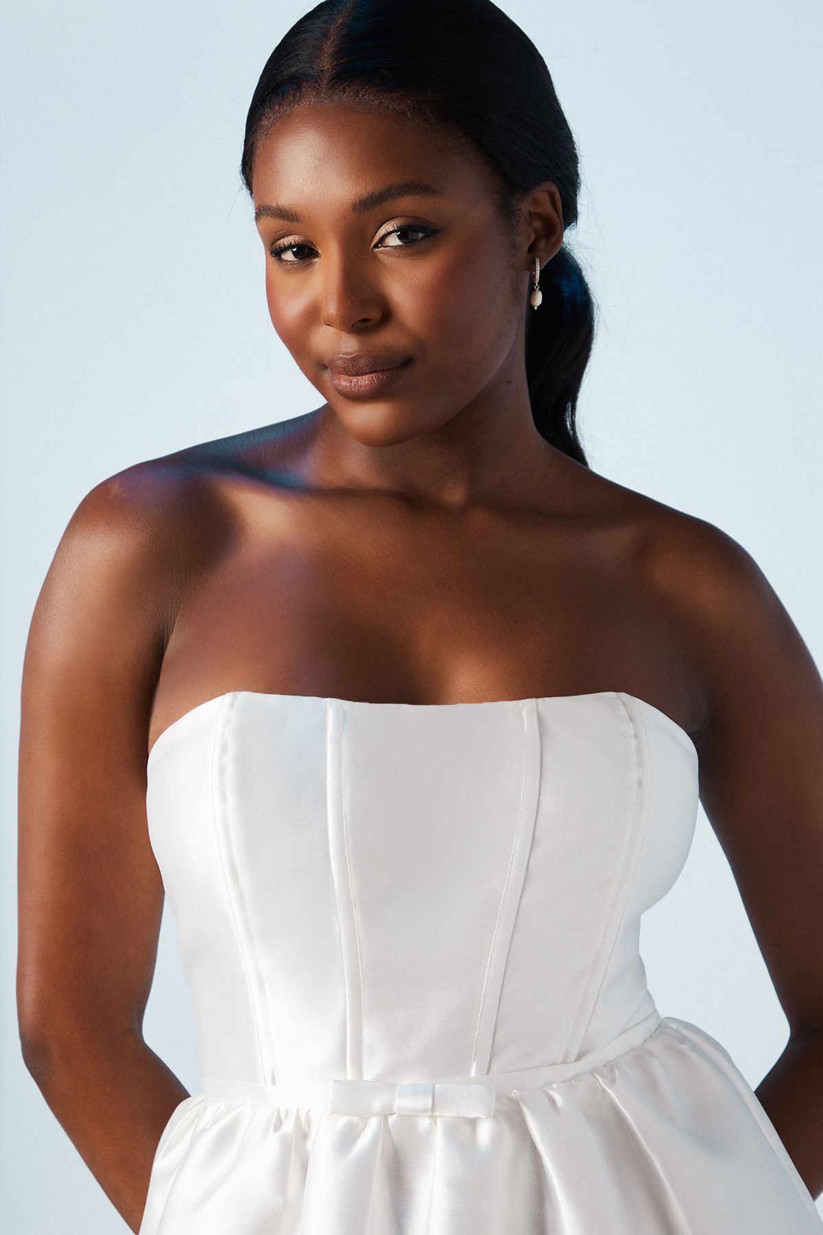 Coast Corset Bandeau Twill Full Skirted Mini Dress Ivory image 4