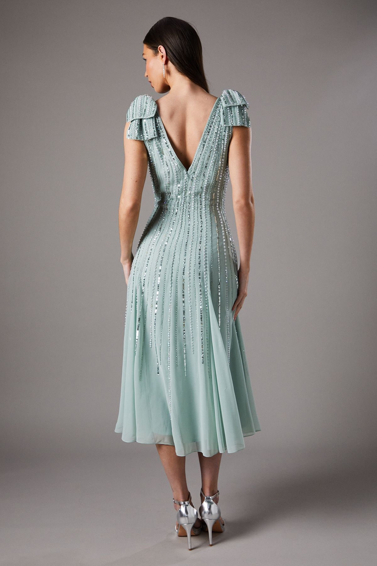 Coast Bow Shoulder Embellished Midi Dress Sage image 3