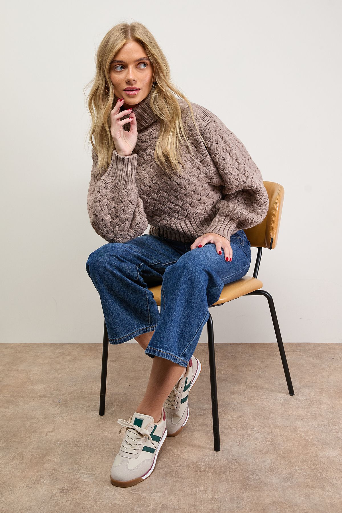 Oasis Ingrid Mixed Material Lace Up Trainers Beige image 2