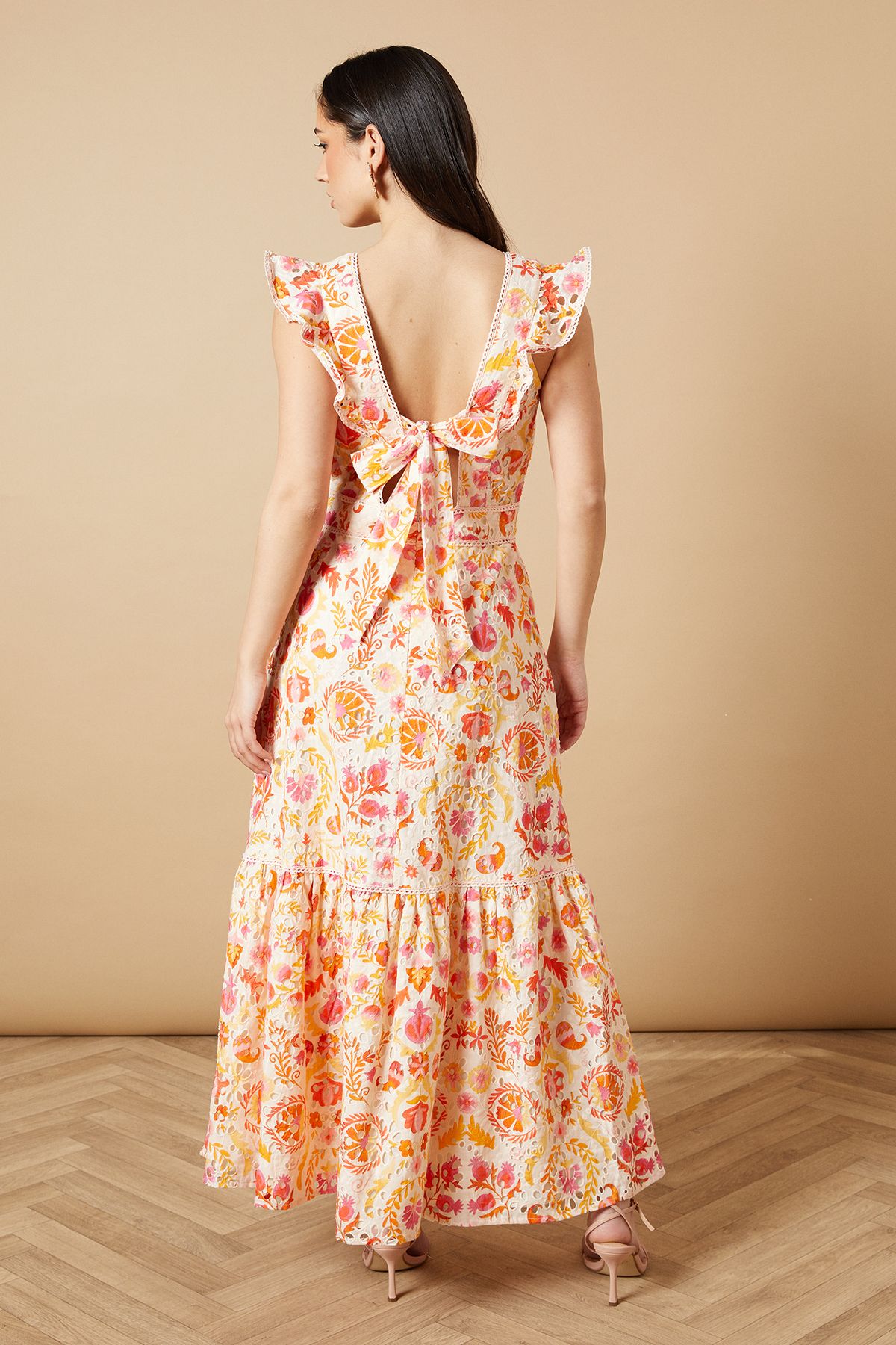 Oasis Broderie Detail V neck Midi Dress Multi image 3