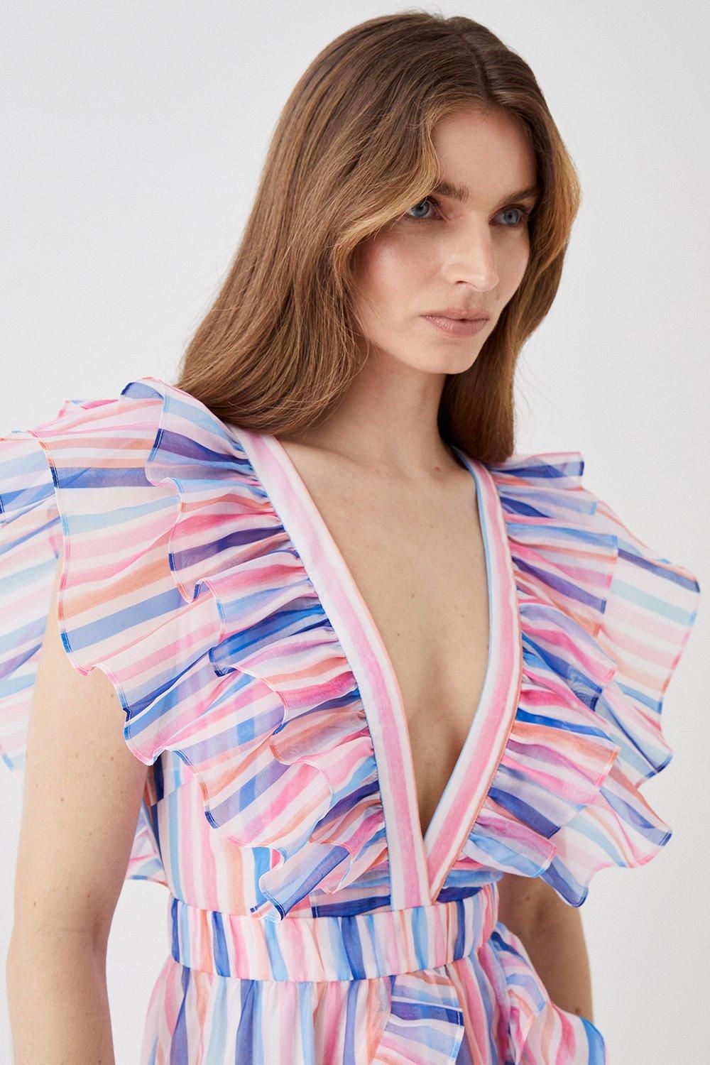 Coast Ruffle Detail Wrap Organza Midi Dress Blue image 3