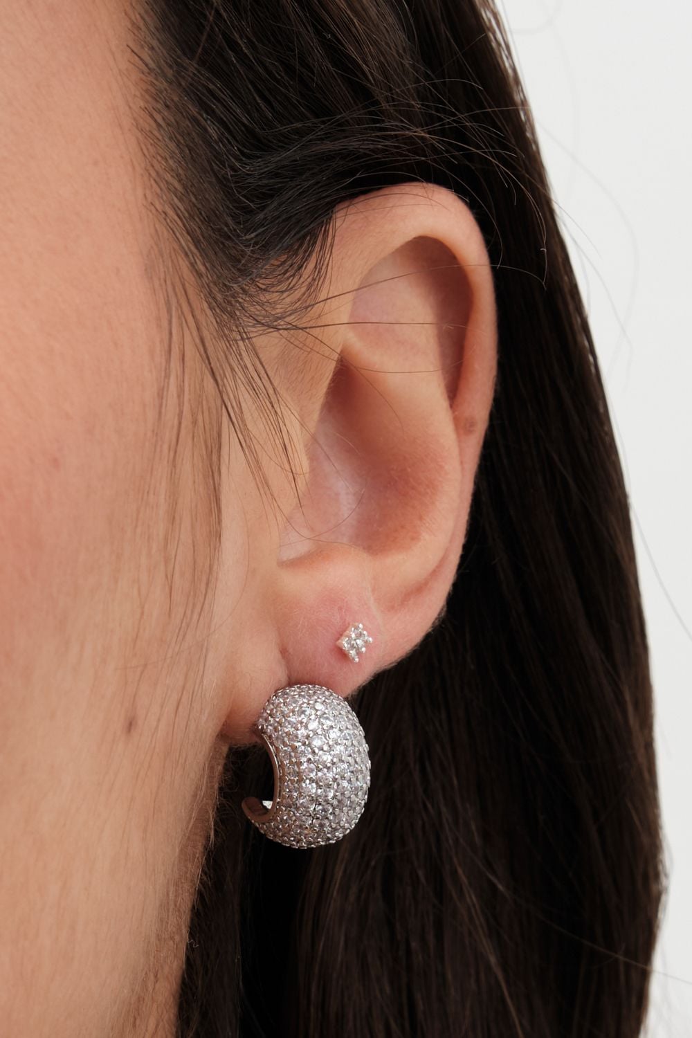 Jon Richard Jon Richard Rhodium Plated Cubic Zirconia Half Hoop Earrings image 3