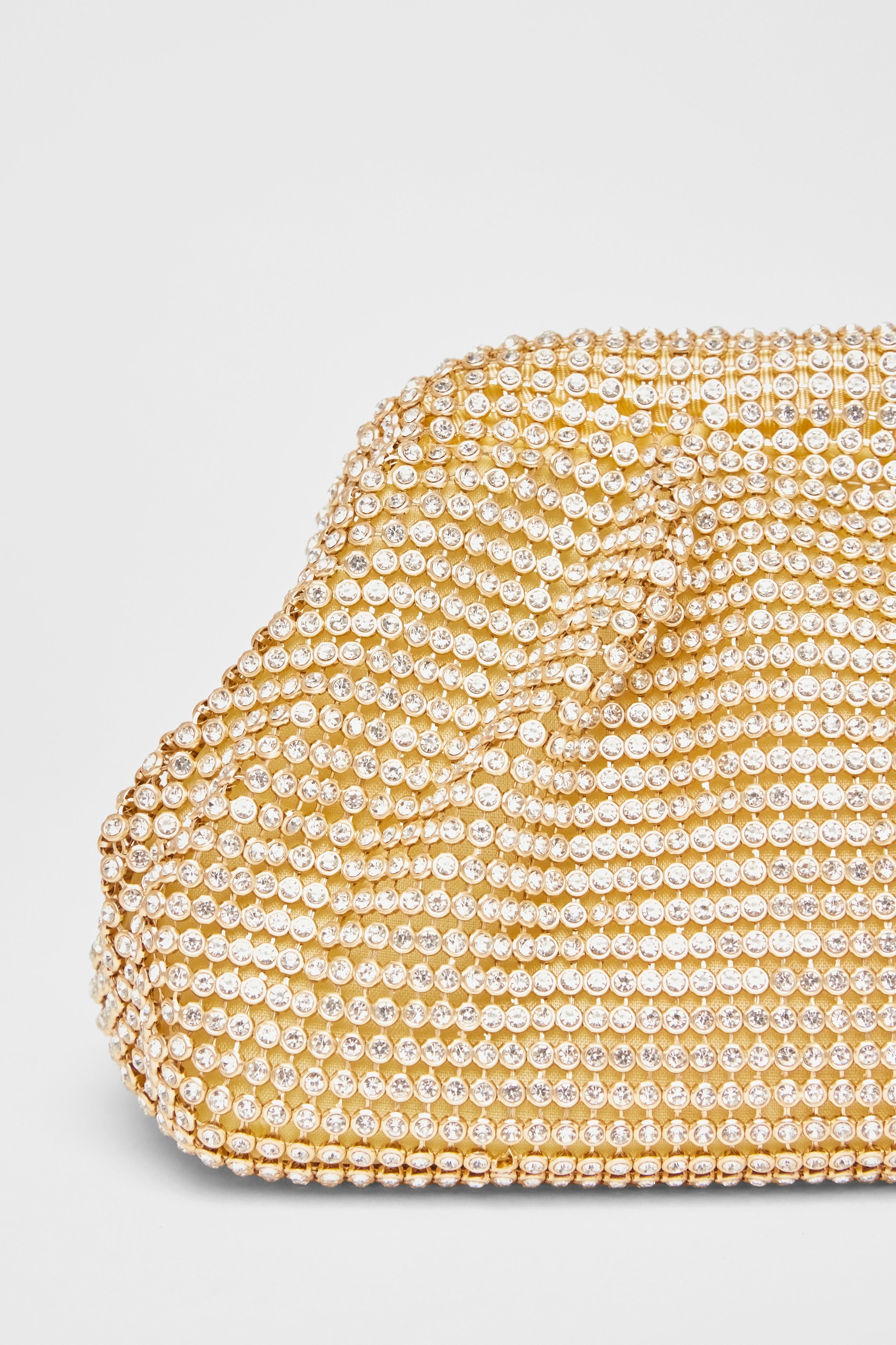 Quiz Gold Diamante Gathered Pouch Bag image 5