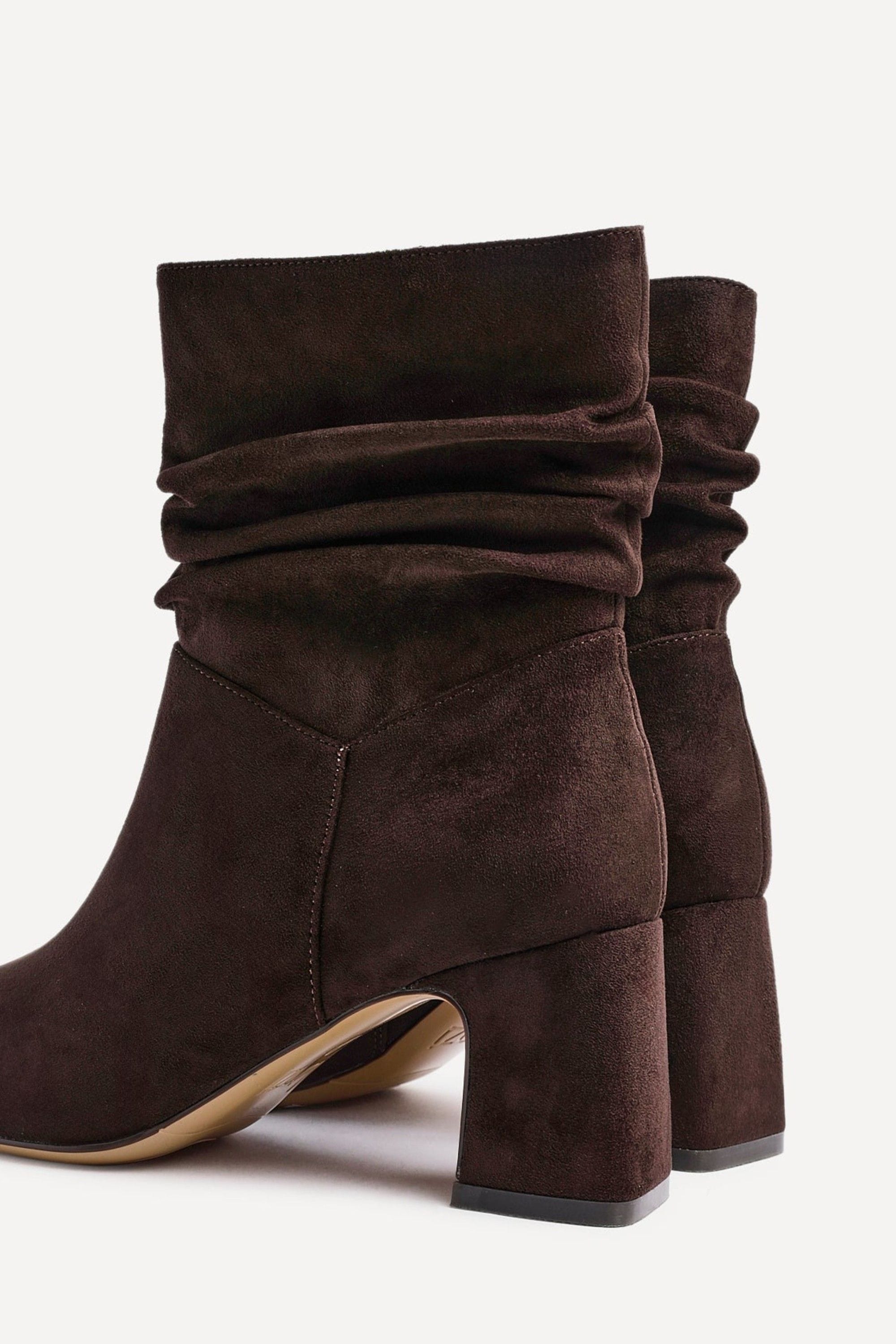 Linzi Maven Brown Faux Suede Ruched Block Heel Ankle Boot image 5