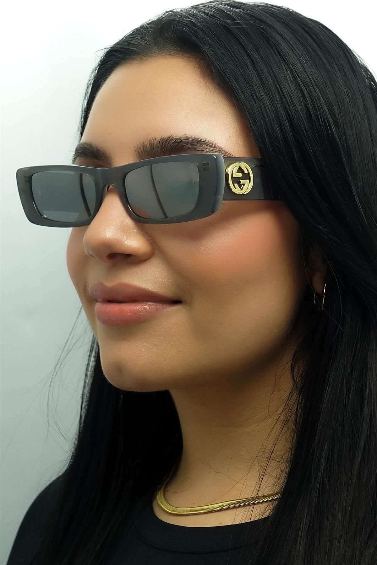 Gucci Rectangle Grey Silver Sunglasses image 5