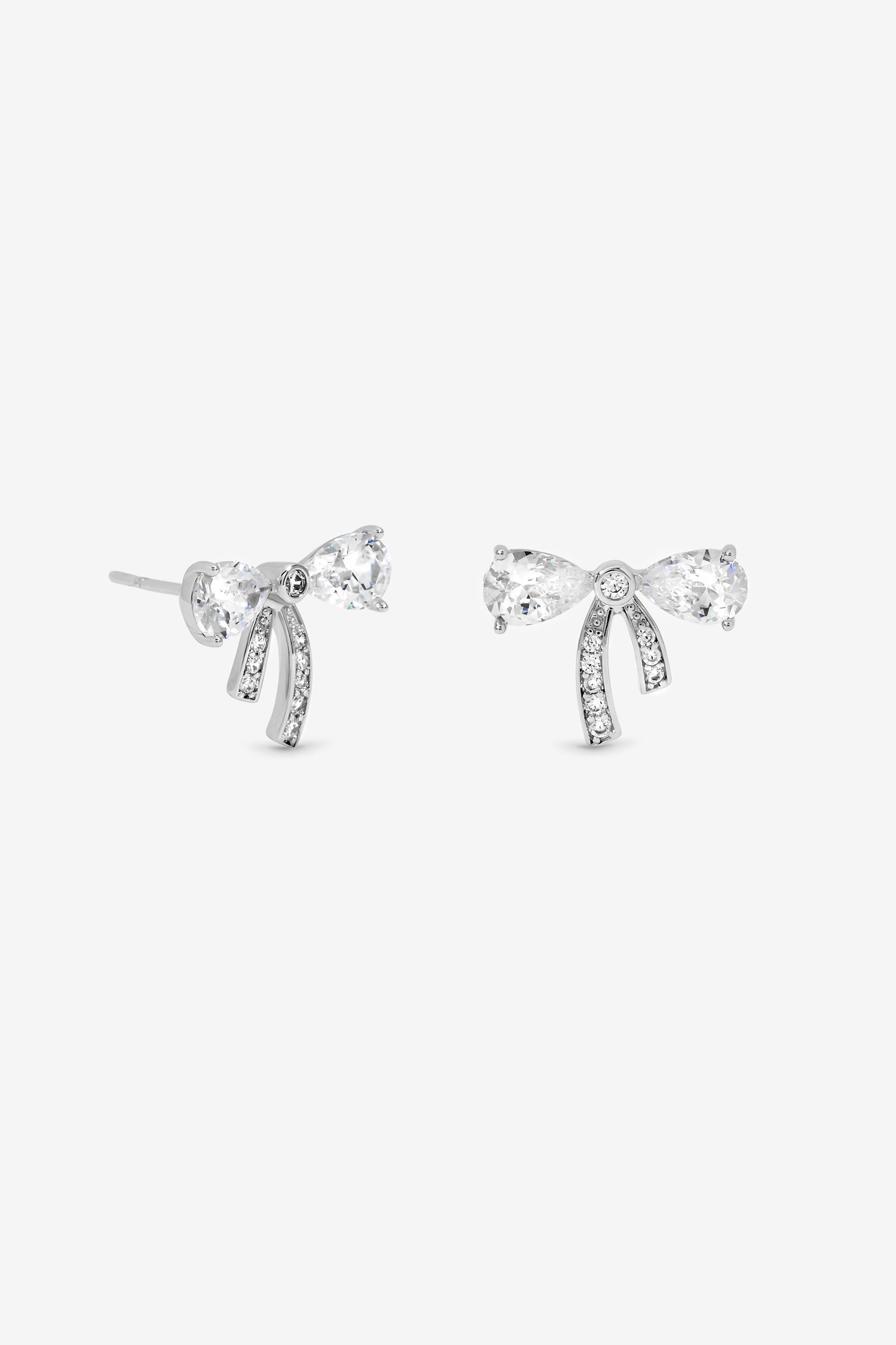 Jon Richard Rhodium Plated Cubic Zirconia and Pave Small Bow Studs image 1