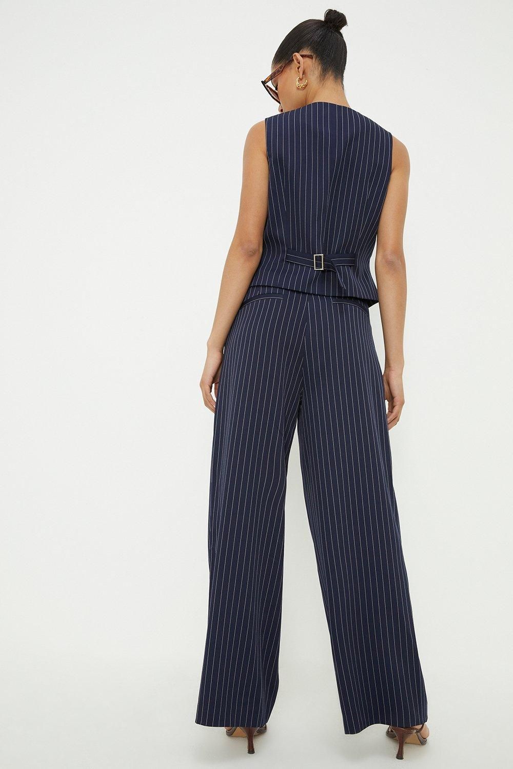 Dorothy Perkins Stripe Wide Leg Trousers Navy image 3