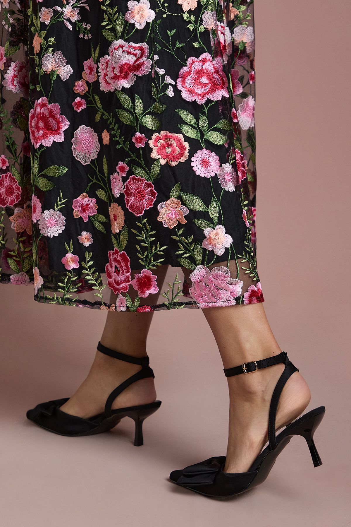 Coast Cristina Satin Bow Pointed Kitten Heel Court Shoes Black image 4