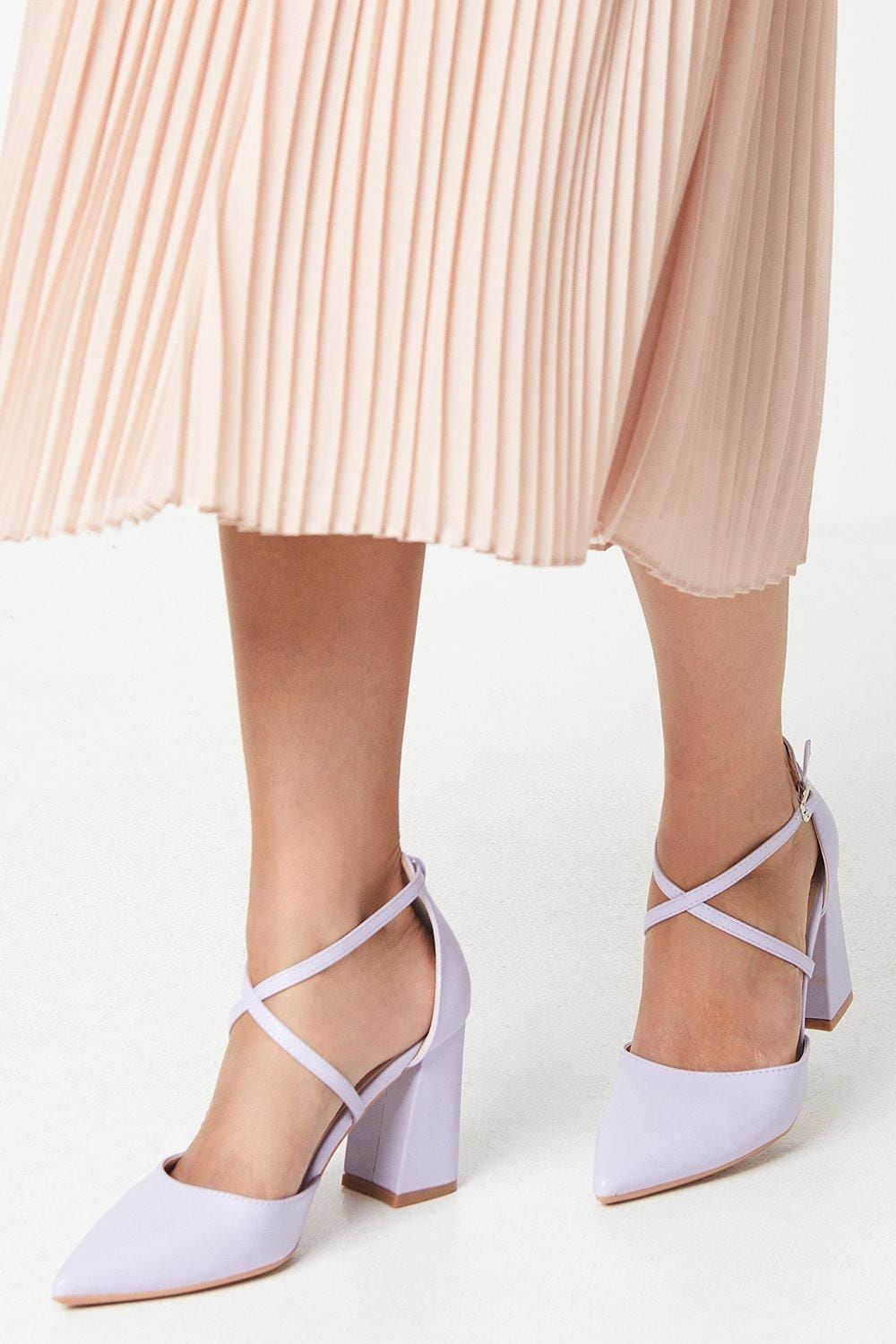 Coast Treat Faux Leather  Cross Strap Pointed Block Heel Court Shoes Lilac image 1