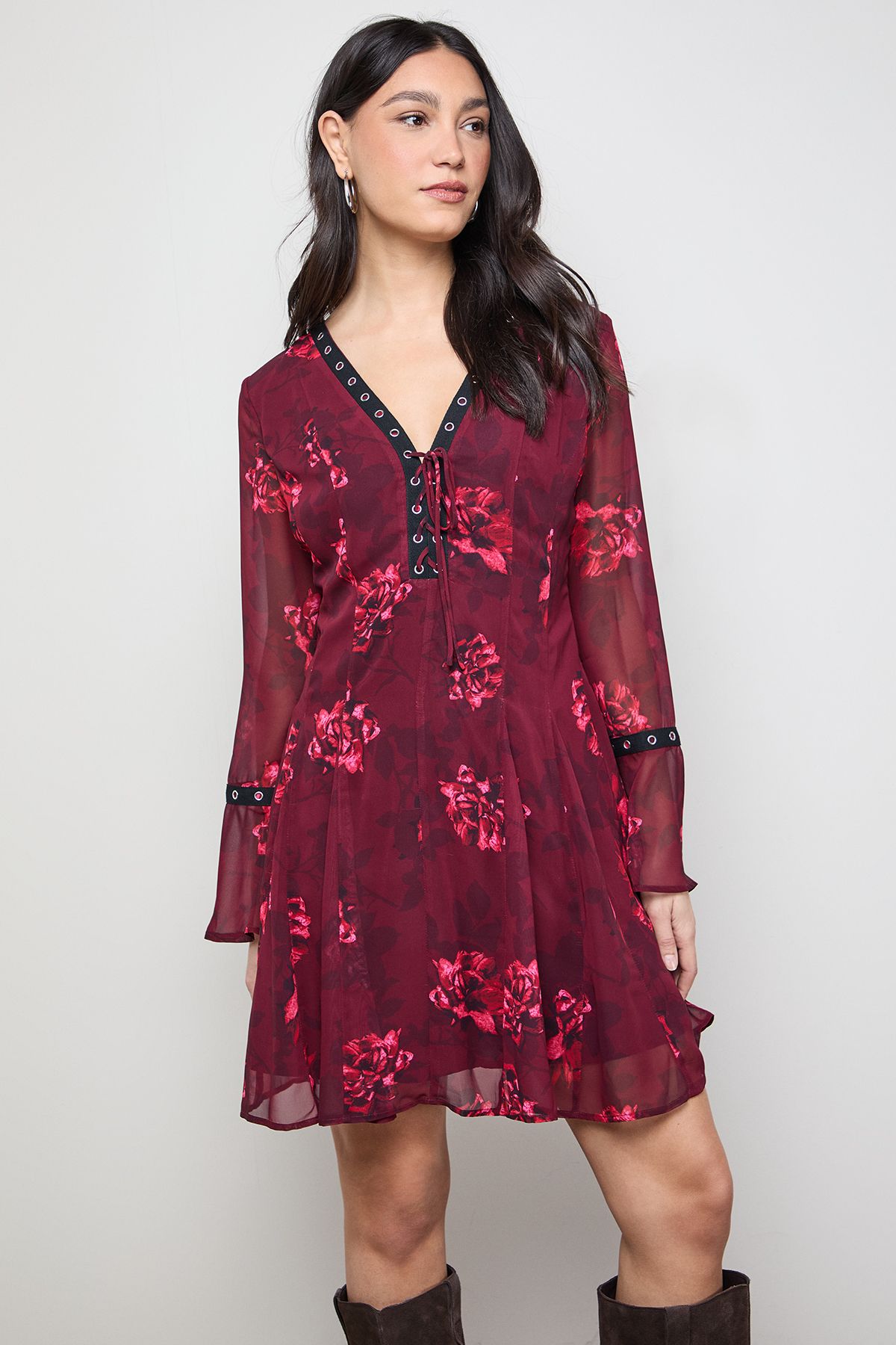 Oasis Flared Gathered Mini Dress Floral image 2