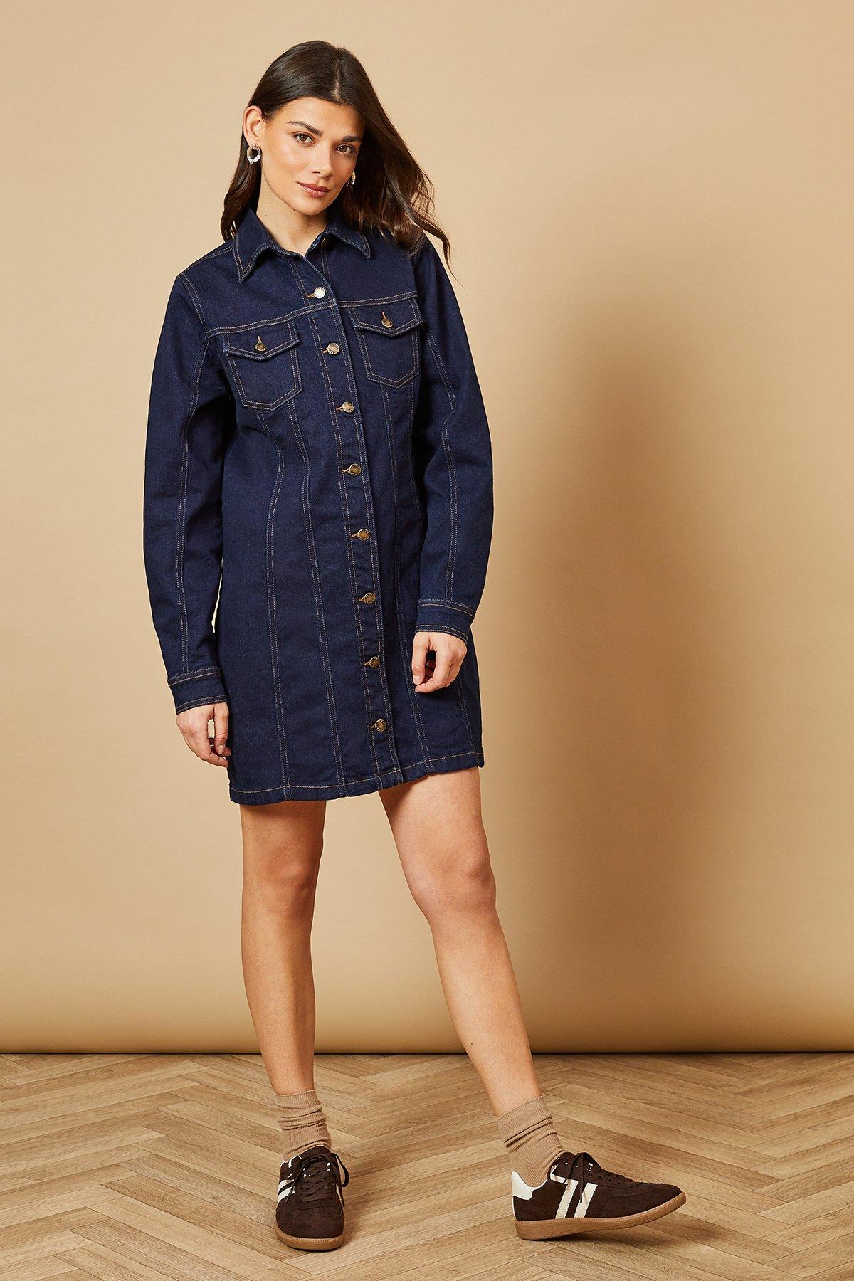 Oasis Long Sleeve Fitted Denim Mini Dress Indigo image 2