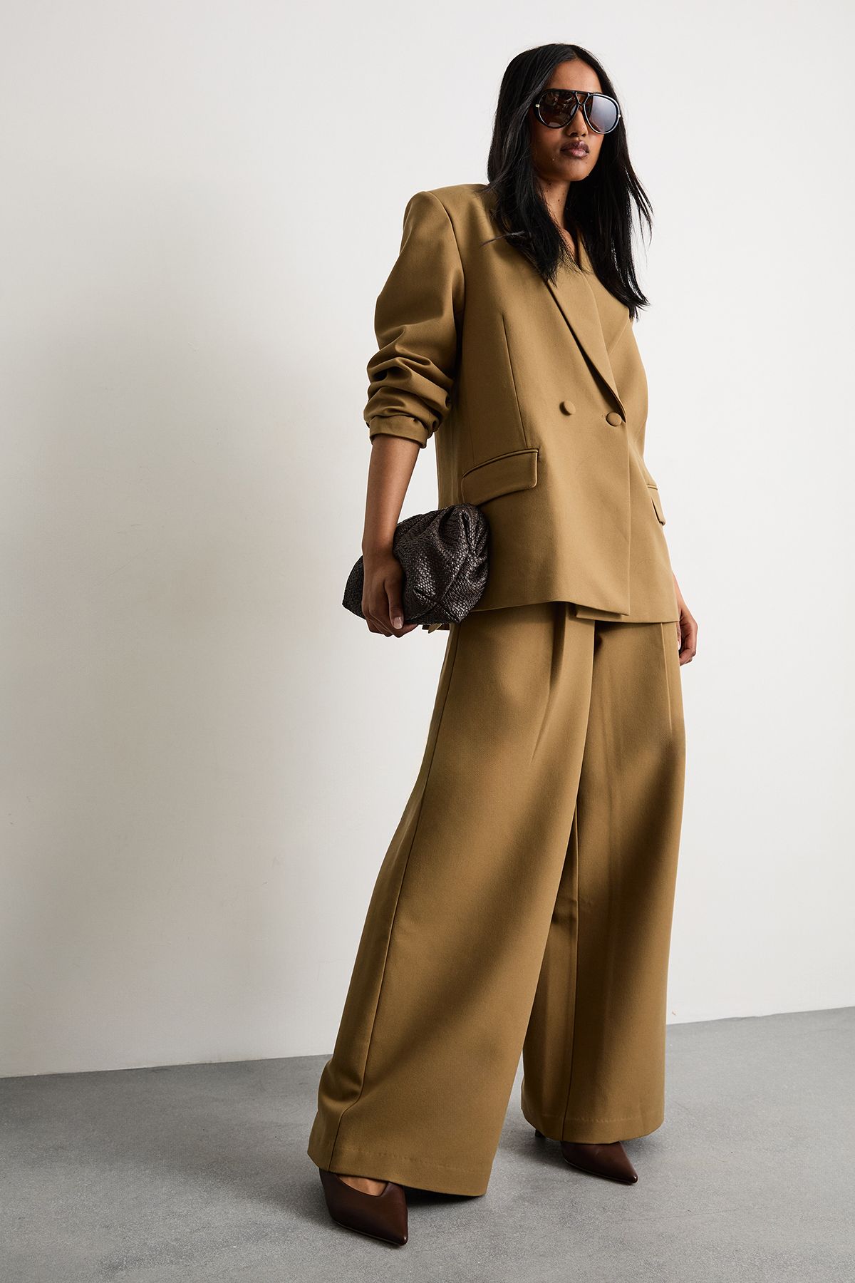 Warehouse The Premium Oversized Tailored Blazer Beige image 2