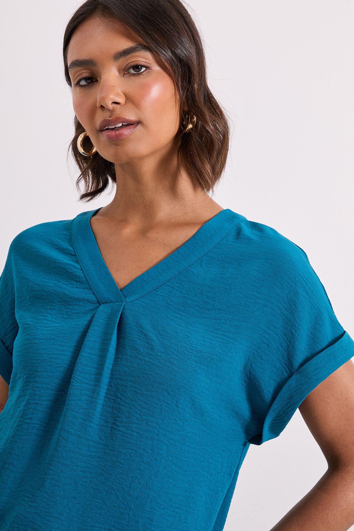 Dorothy Perkins V Neck Grown On Sleeve Top Teal image 4