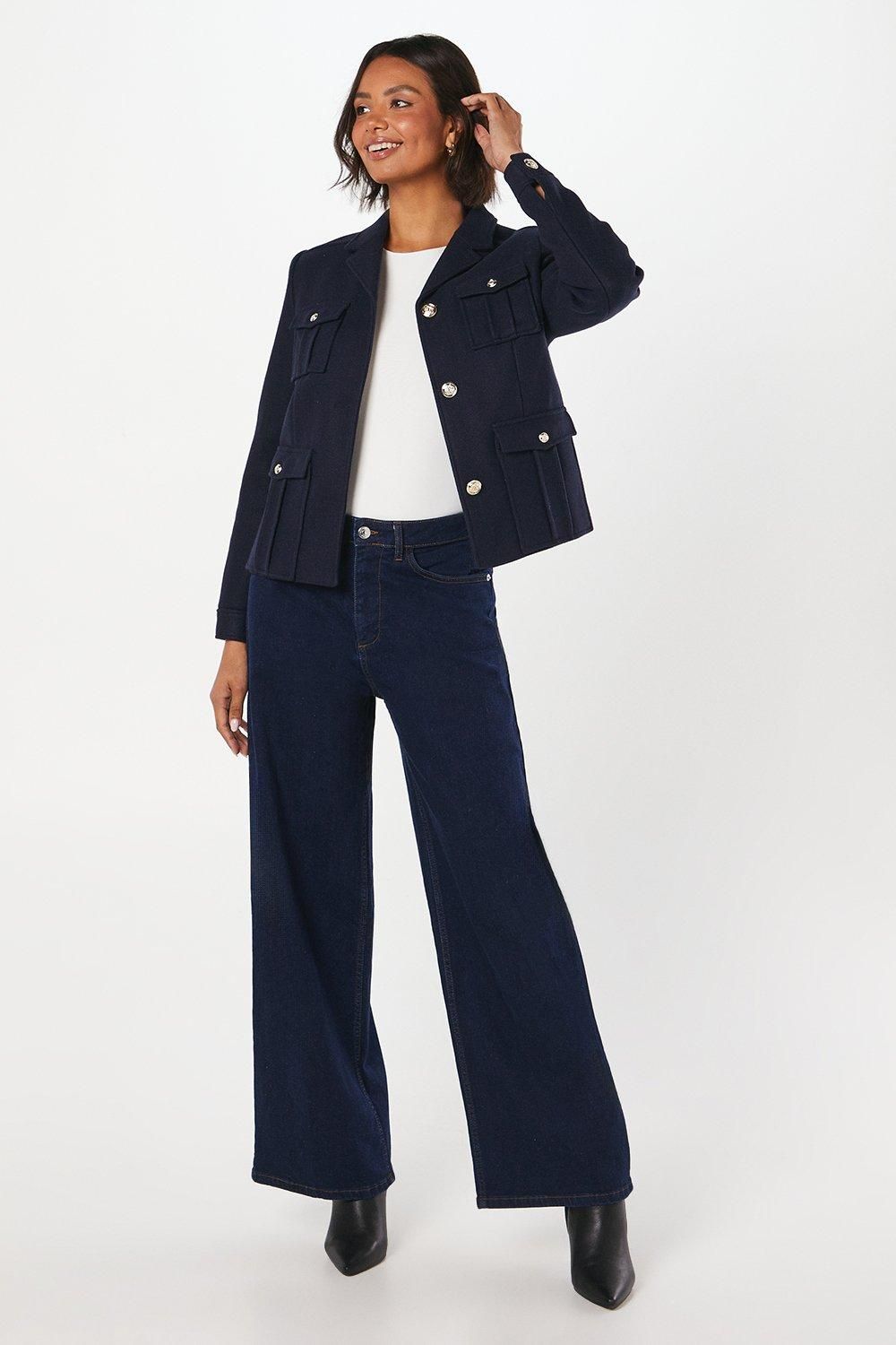 Dorothy Perkins Military Button Wool Short Jacket Navy image 4