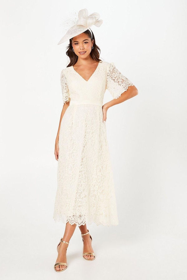 Coast Lace Angel Sleeve Midi Dress Oyster
