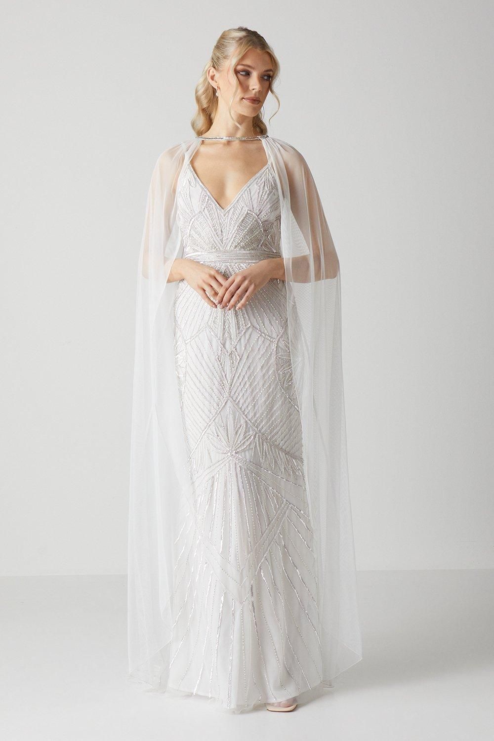 Coast Premium Mesh Bridal Cape With Embellished Trim Ivory
