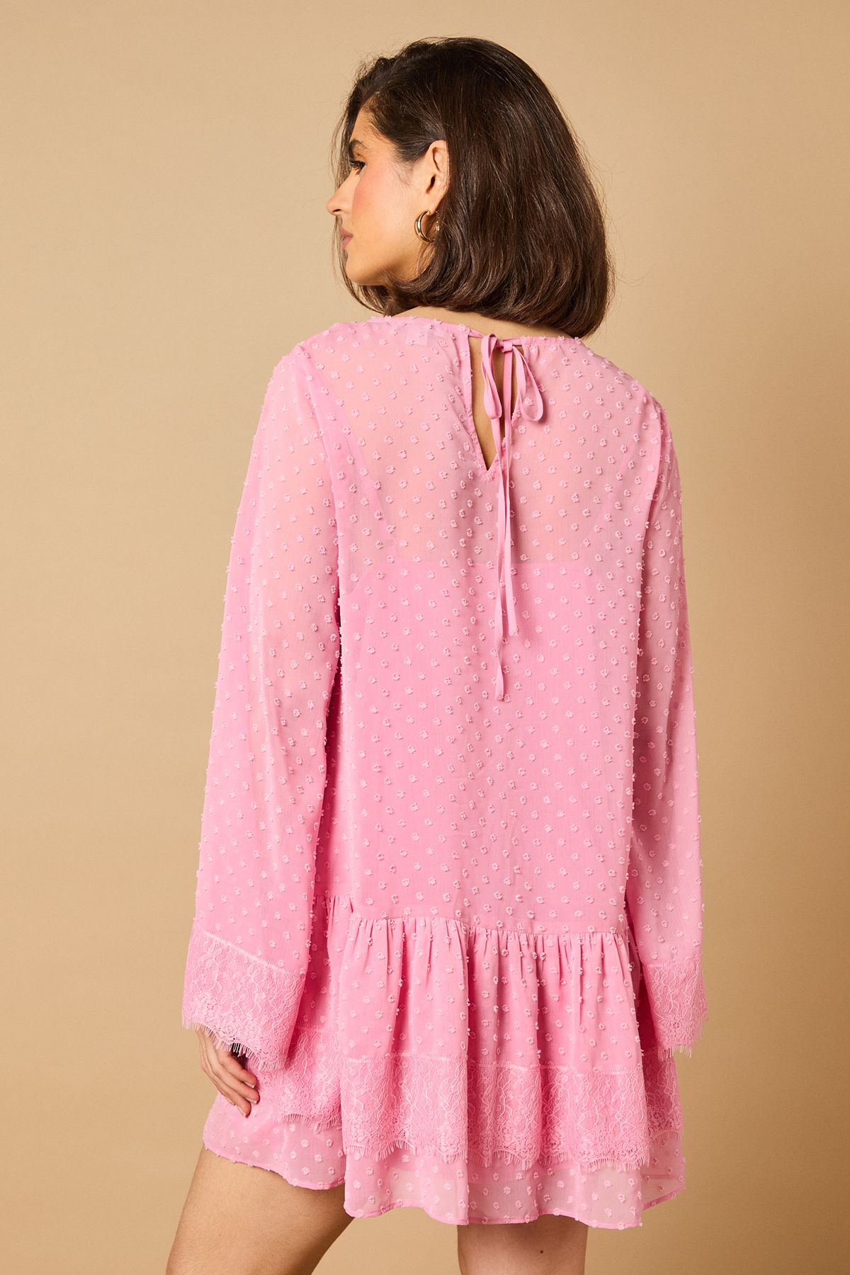 Oasis Bell Sleeve Tiered Mini Dress Dusty Rose image 5