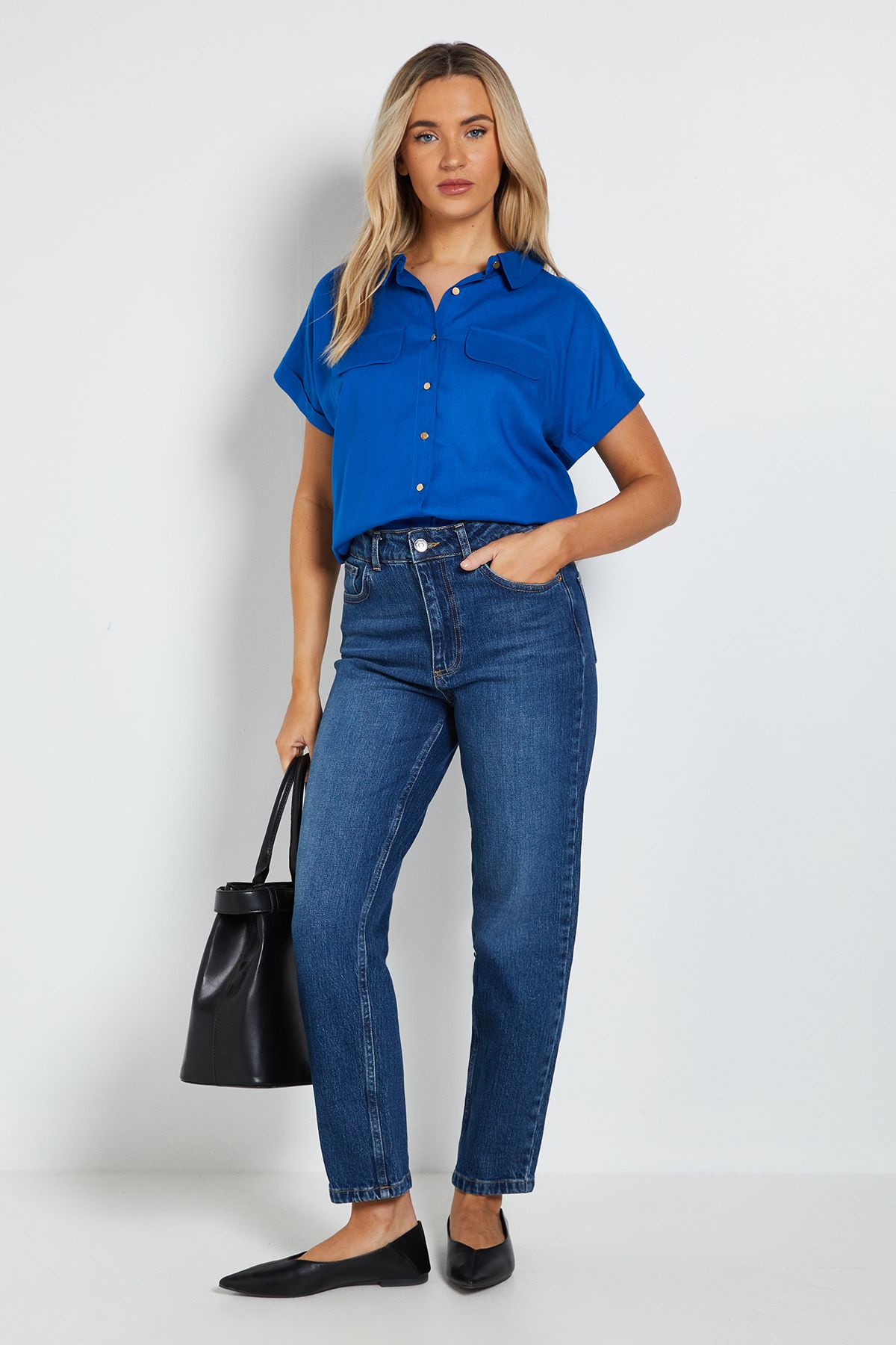 Dorothy Perkins Button Up Roll Sleeve Blouse Cobalt image 2