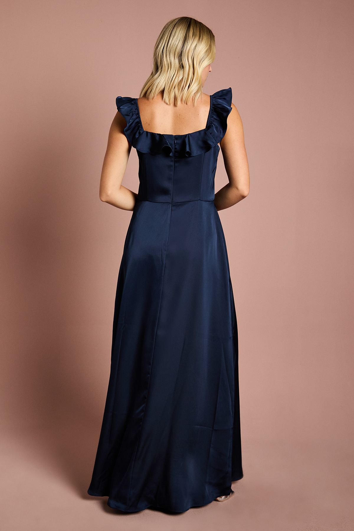 Coast Teen Coast Ruffle Strap Satin Bridesmaid Dress Navy image 3