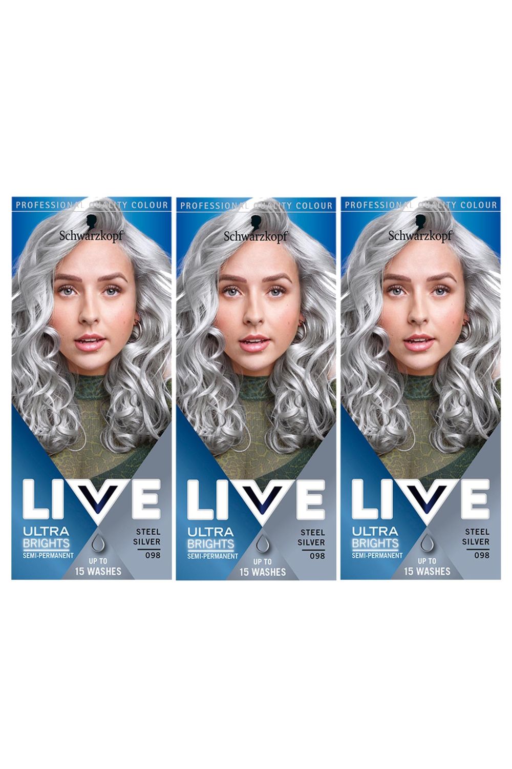 Schwarzkopf Live Steel Silver 'Hair Colour' 098 Semi-Permanent 3 Pack image 1
