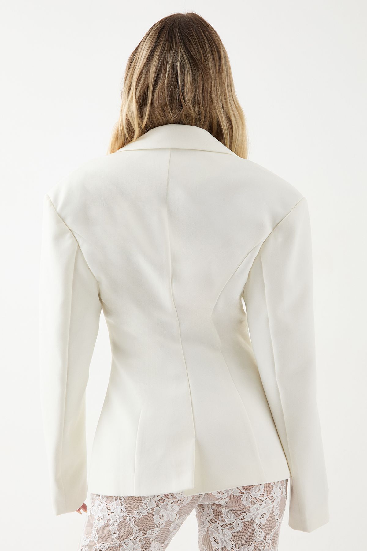 MissPap Tailored Cinched Waist Blazer Ivory image 3