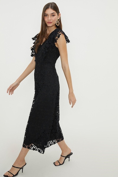 Dorothy Perkins Lace Ruffle Midi Dress Black