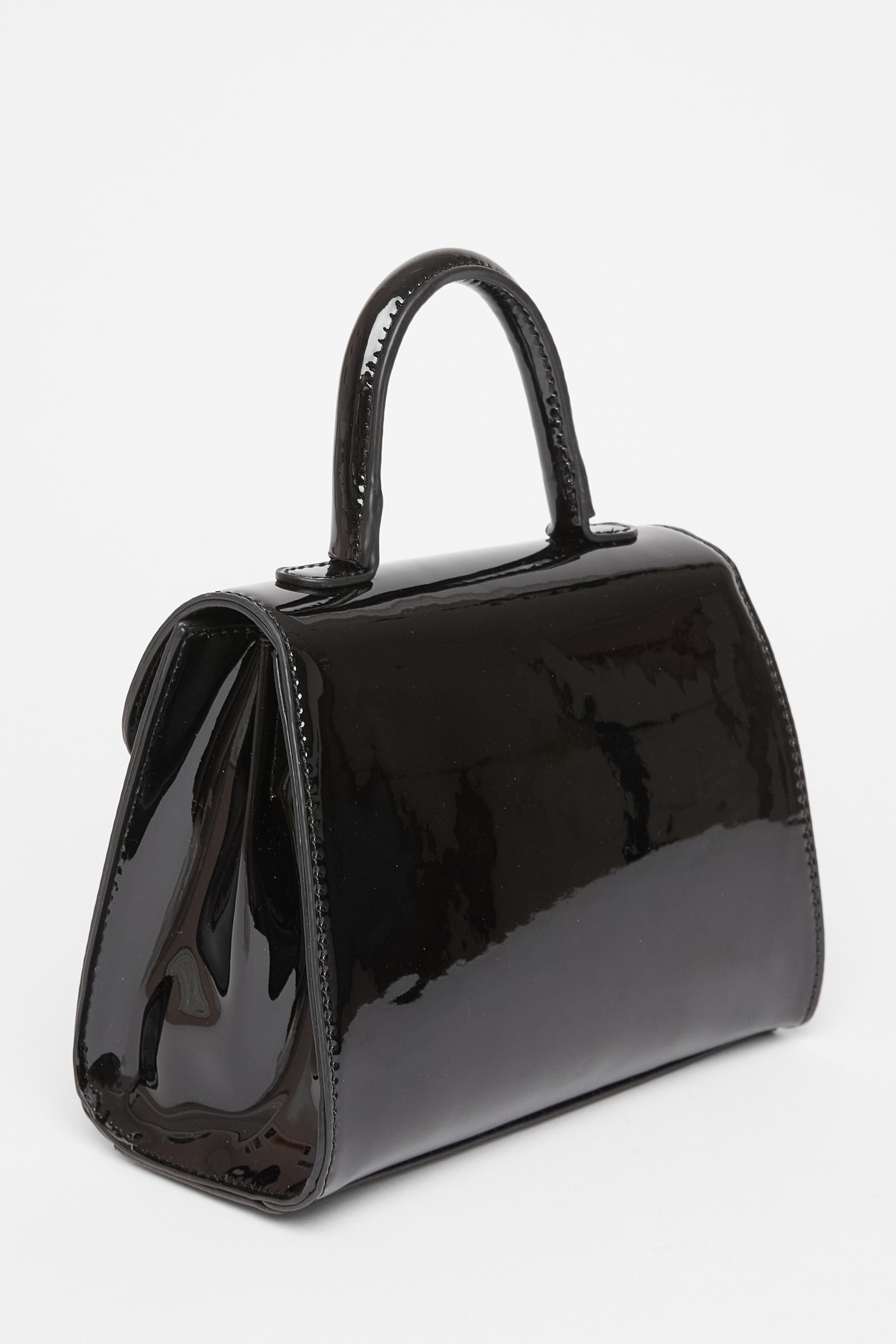 Quiz Black Patent Top Handle Bag image 4