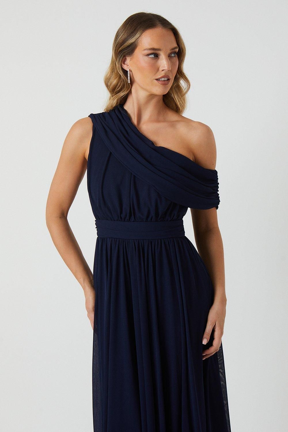 Coast Stretch Mesh Fallen Shoulder Bridesmaid Dress Navy image 2