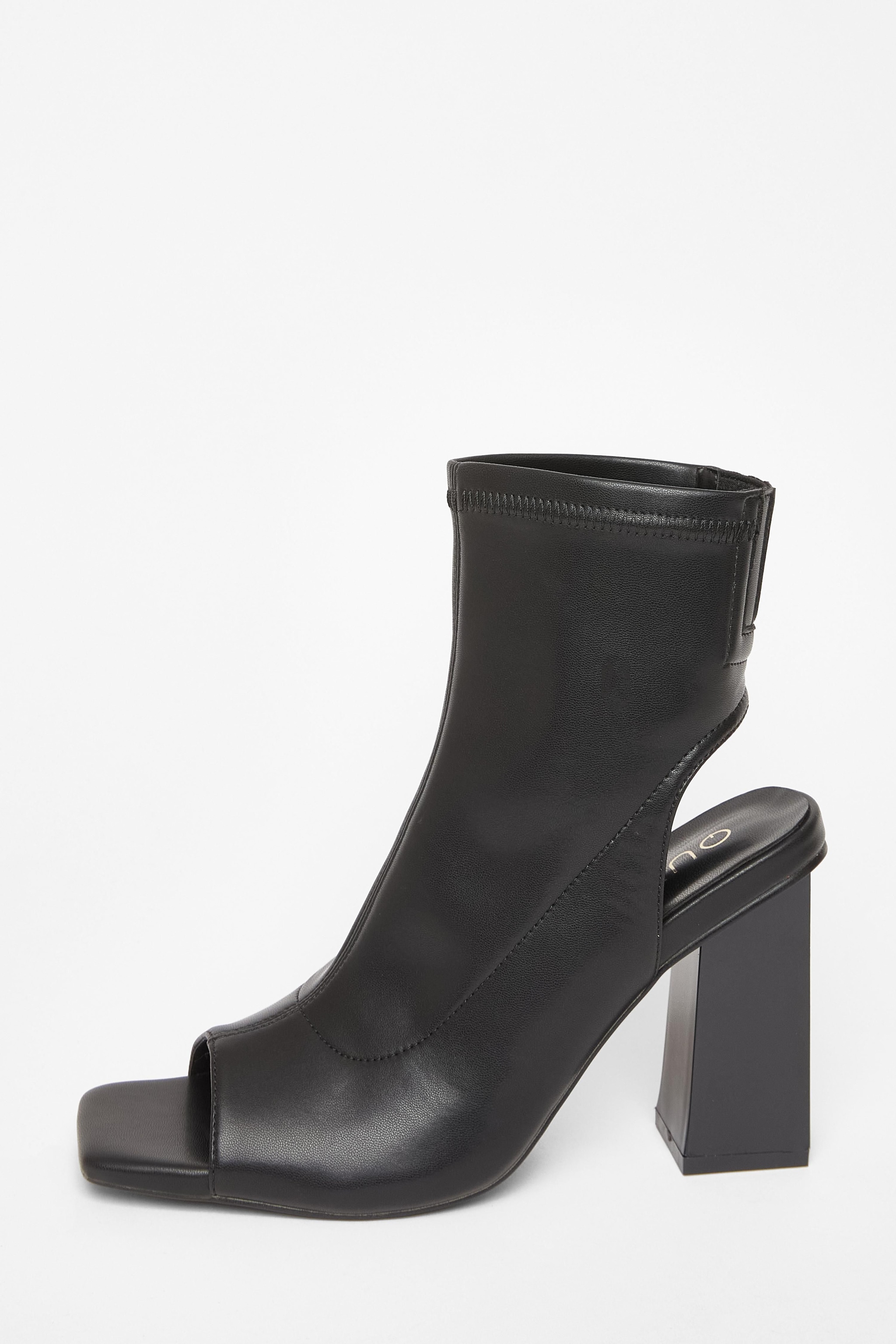 Quiz Black Faux Leather Peep Toe Boots image 3