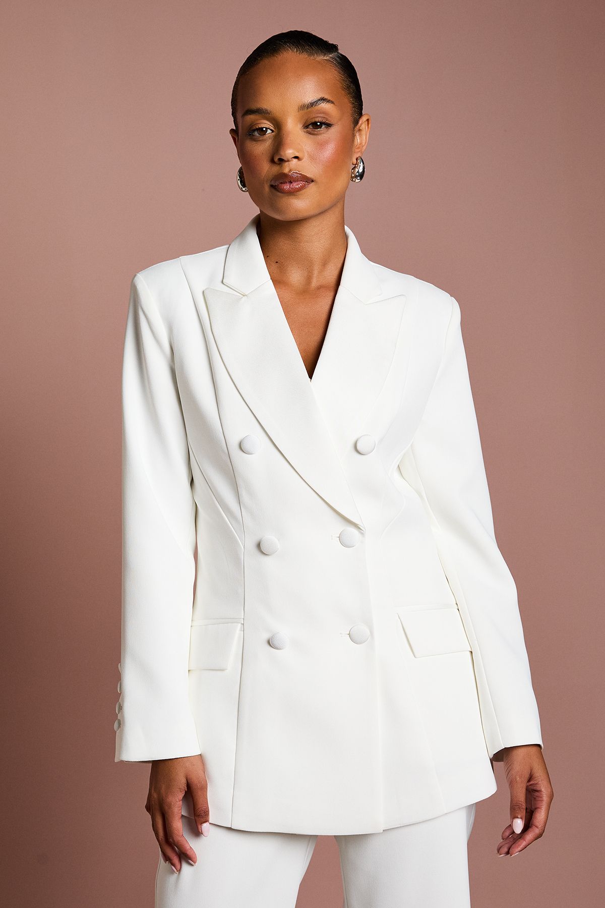 Coast Petite Premium Hourglass Silhouette Double Breasted Blazer Ivory image 1