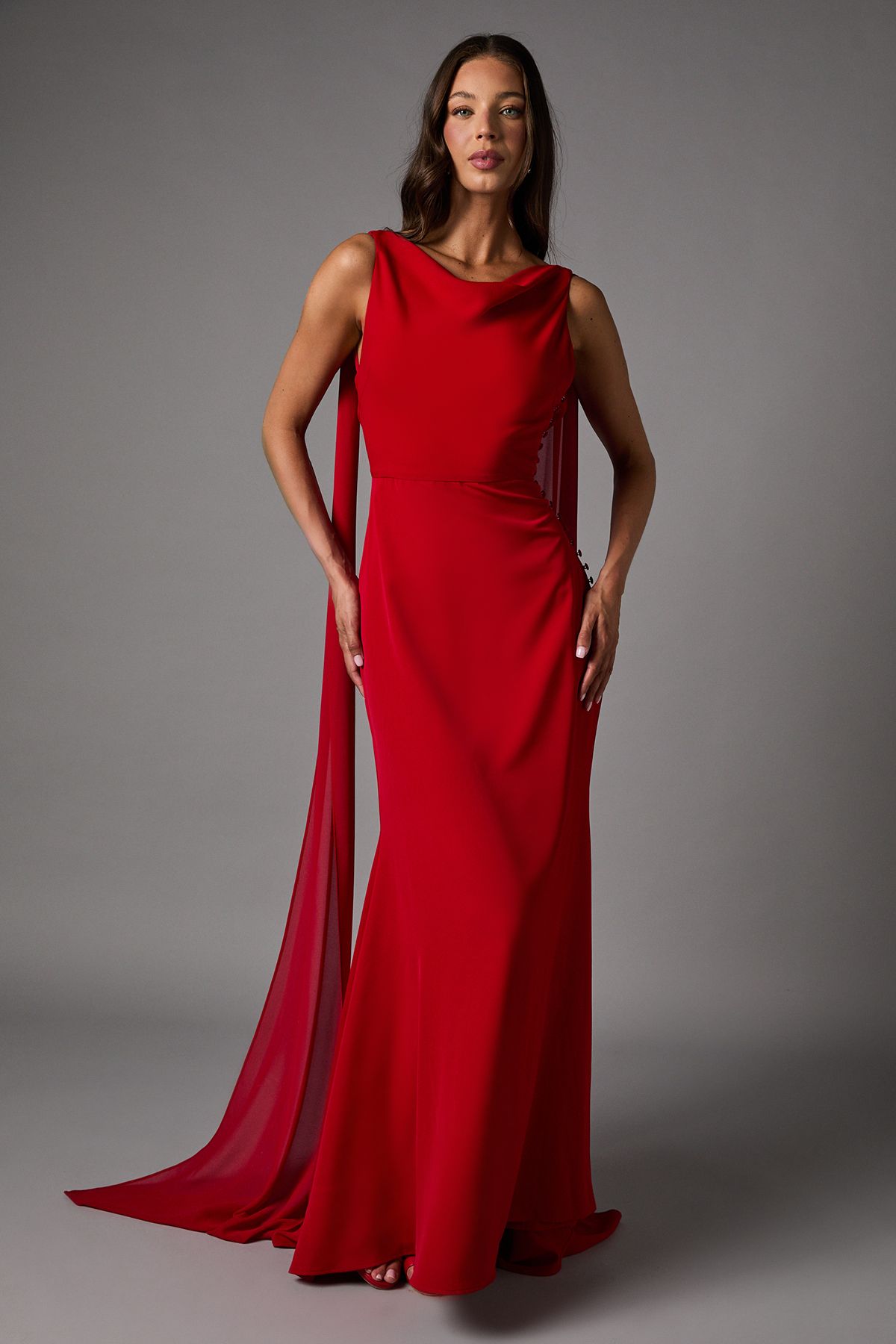 Coast Chiffon Detail Cowl Back Crepe Maxi Dress Red