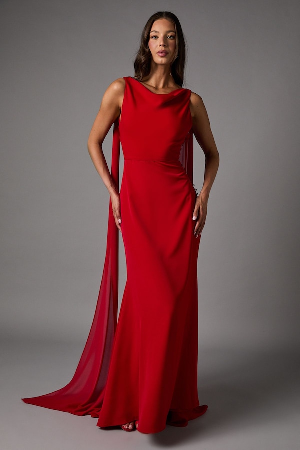 Coast Chiffon Detail Cowl Back Crepe Maxi Dress Red