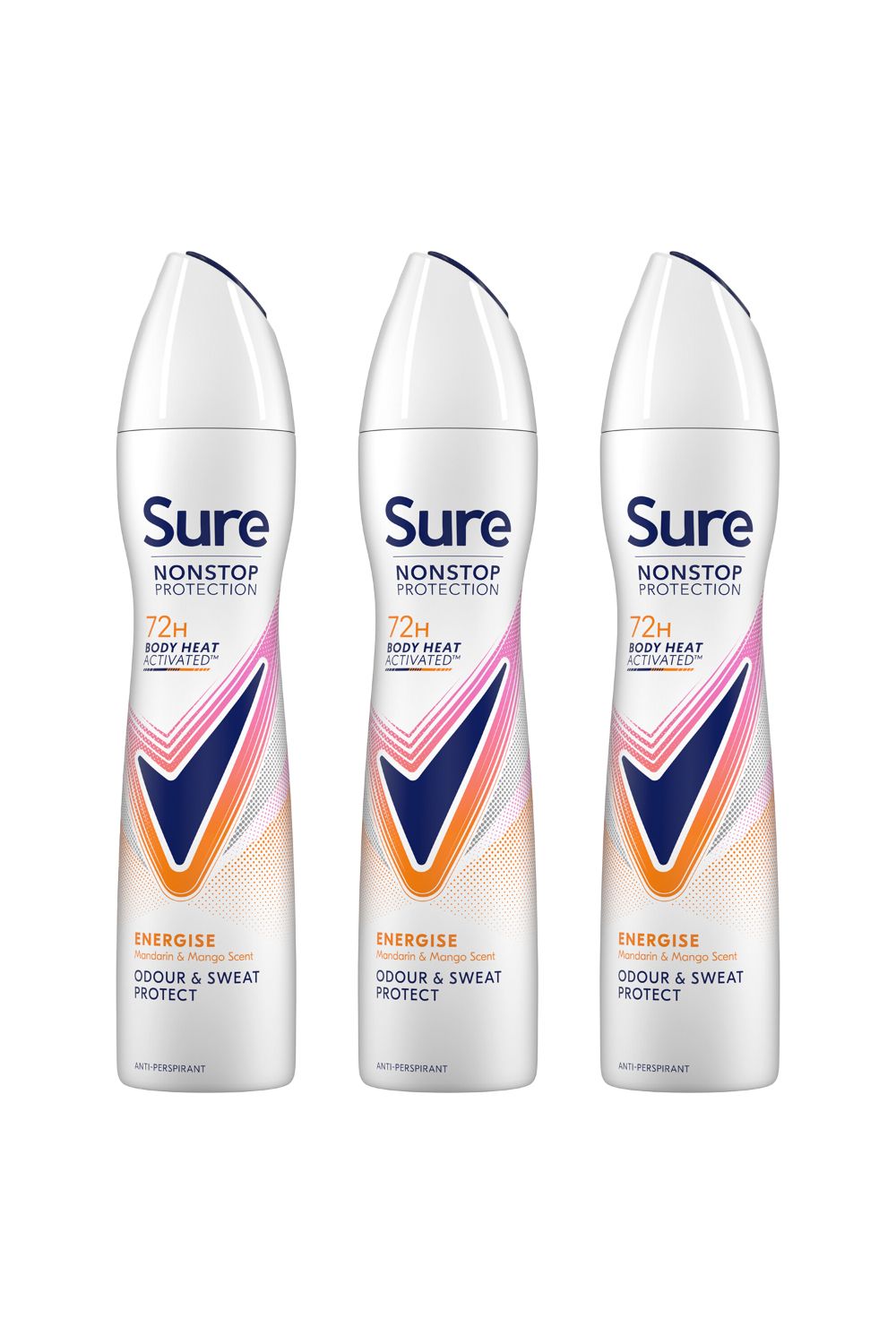 Sure Women Energise 'Deodorant Spray' w/ 72H Nonstop Protection 250ml, 3pk image 1