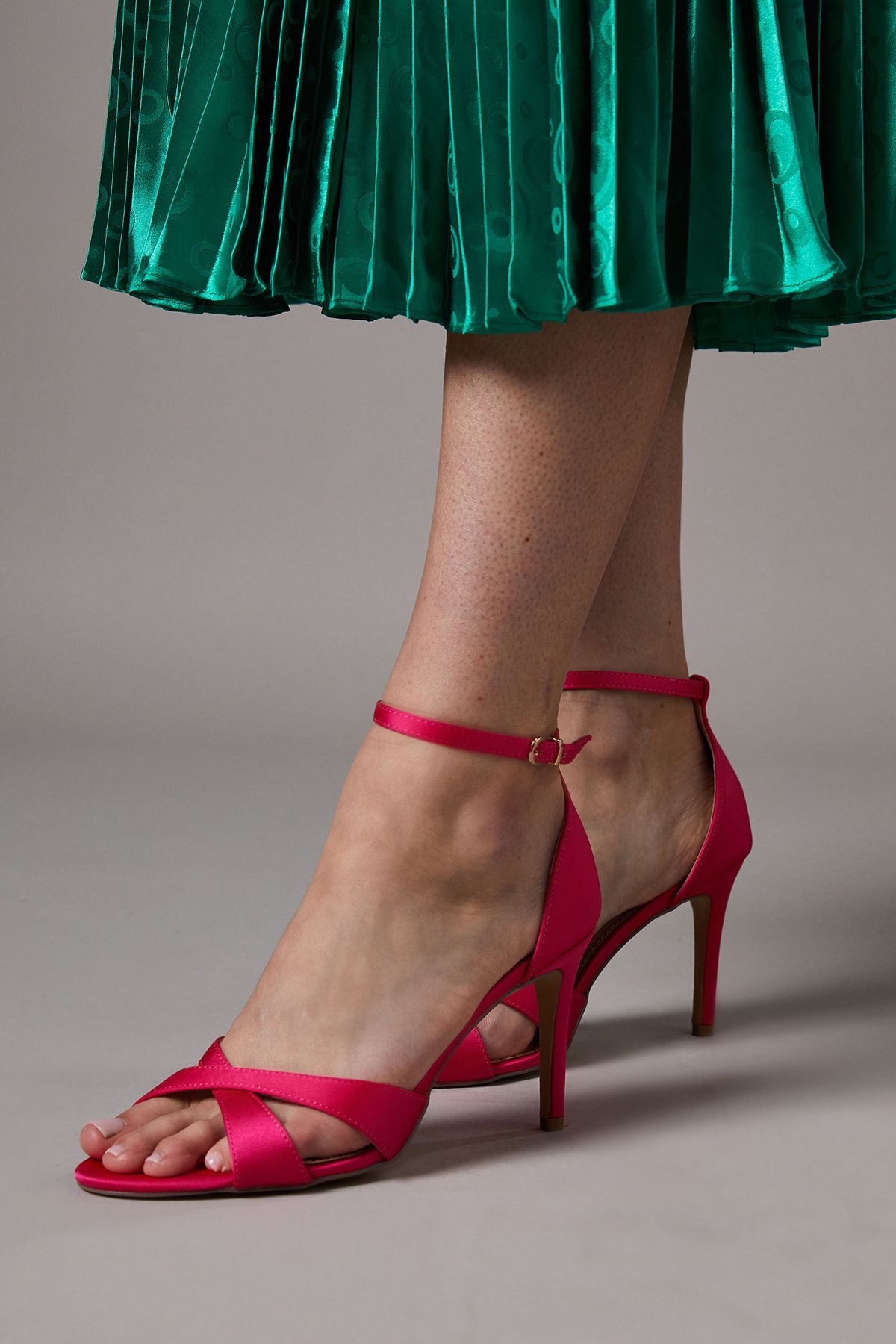 Coast Cadenza Satin Cross Strap High Stiletto Heel Sandals Magenta image 3