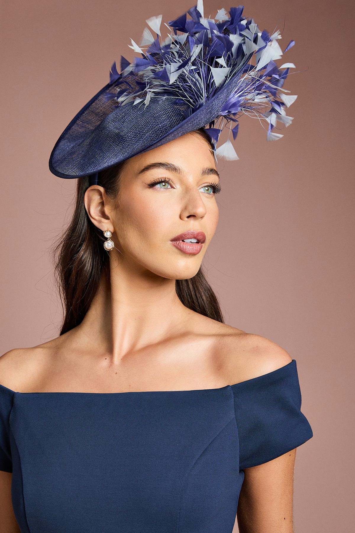 Coast Lisa Tan Feather Detail Round Fascinator Navy