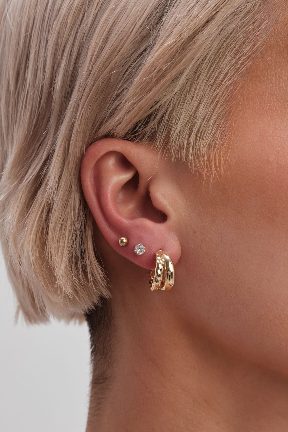 Jon Richard Jon Richard Gold Plated Stainless Steel Polished And Textured Hoop Earrings image 2