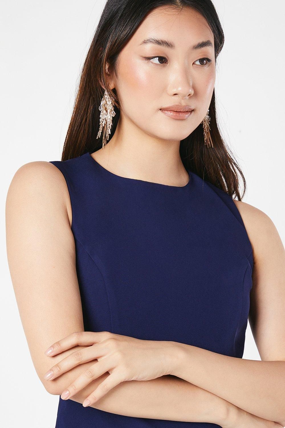 Coast Overlay Pleated Skirt Midi Wedding Guest Dress Navy image 2