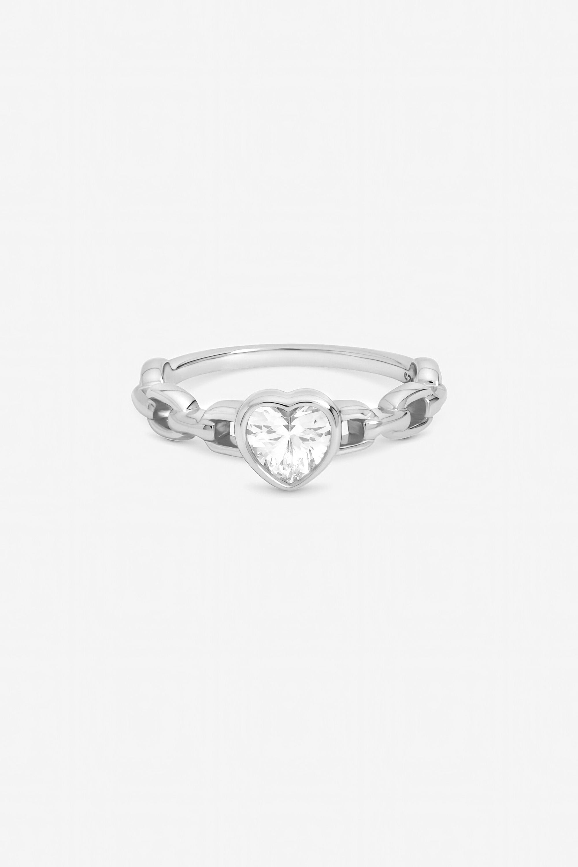 Inicio Sterling Silver Plated Cubic Zirconia Heart Bezel Ring - Gift Pouch
