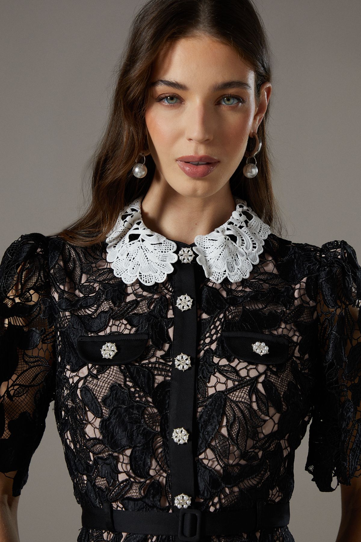 Coast Lace Shirt Dress Contrast Colour Black image 2