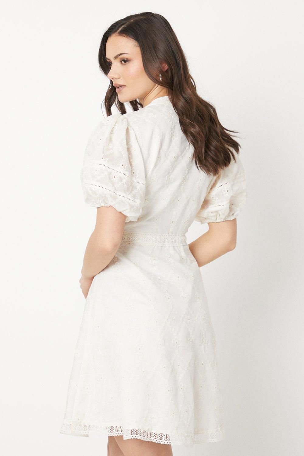 Oasis Ladder Trim Embroidered Mini Dress Ivory image 3