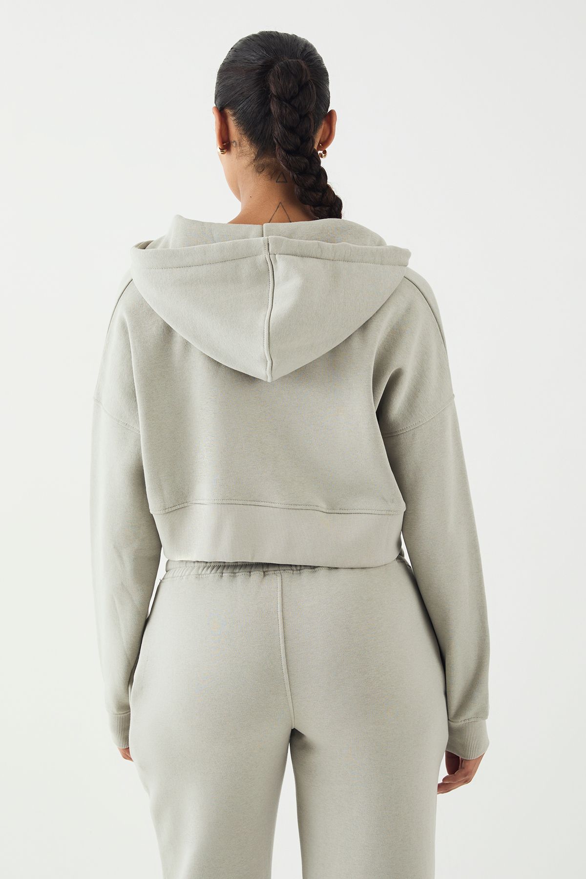 DSGN Studio DSGN Studio Contrast Drawcord Boxy Crop Hoodie Khaki image 2