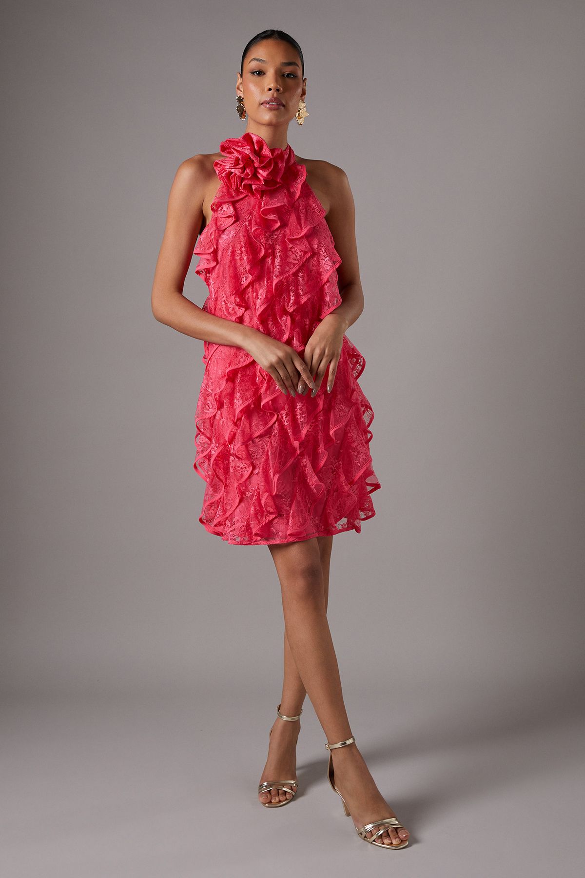 Coast Lace Frill Mini Dress Coral image 1