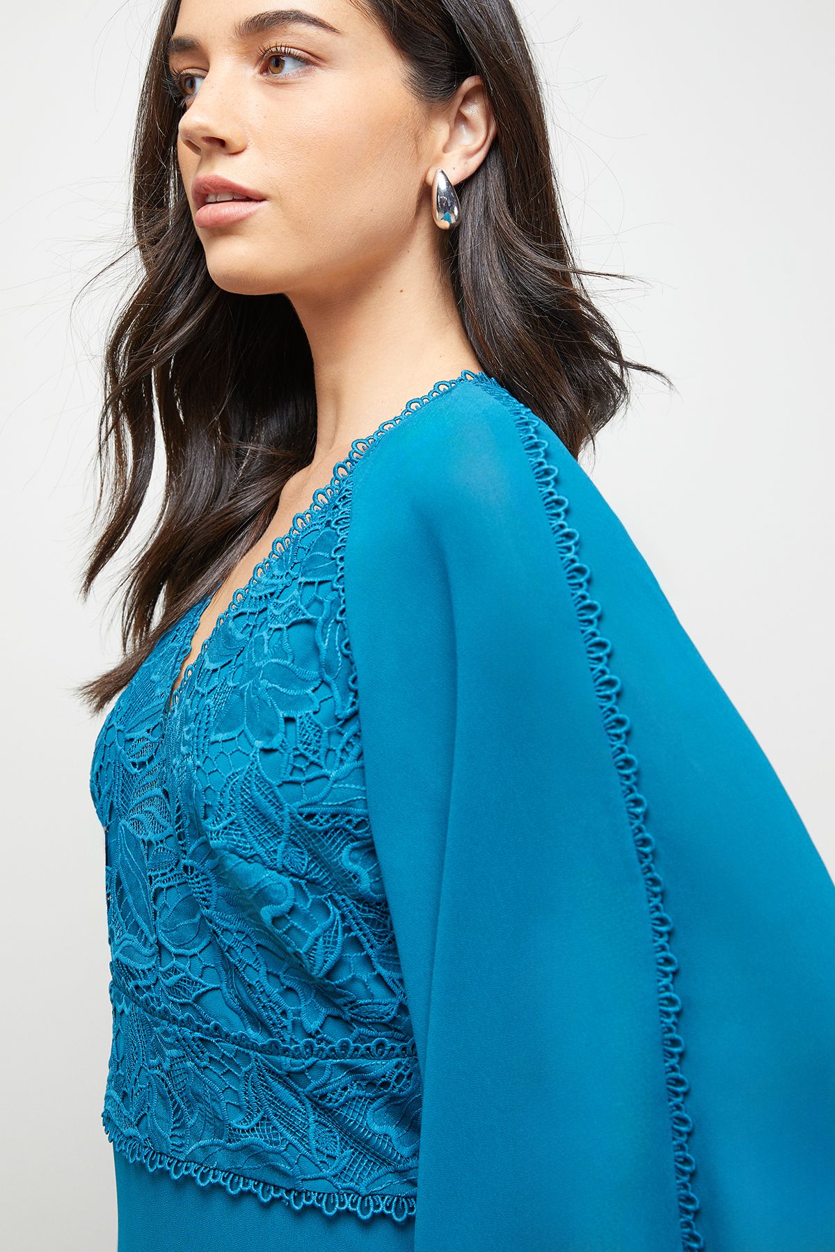 Oasis Lace Front Balloon Sleeve Midi Dress Teal image 2