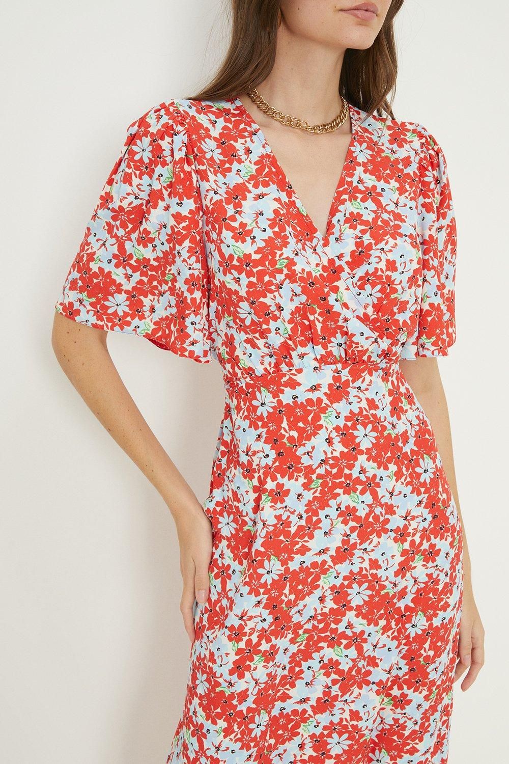 Dorothy Perkins Tall Red Ditsy Wrap Ruffle Hem Midi Dress Navy image 4