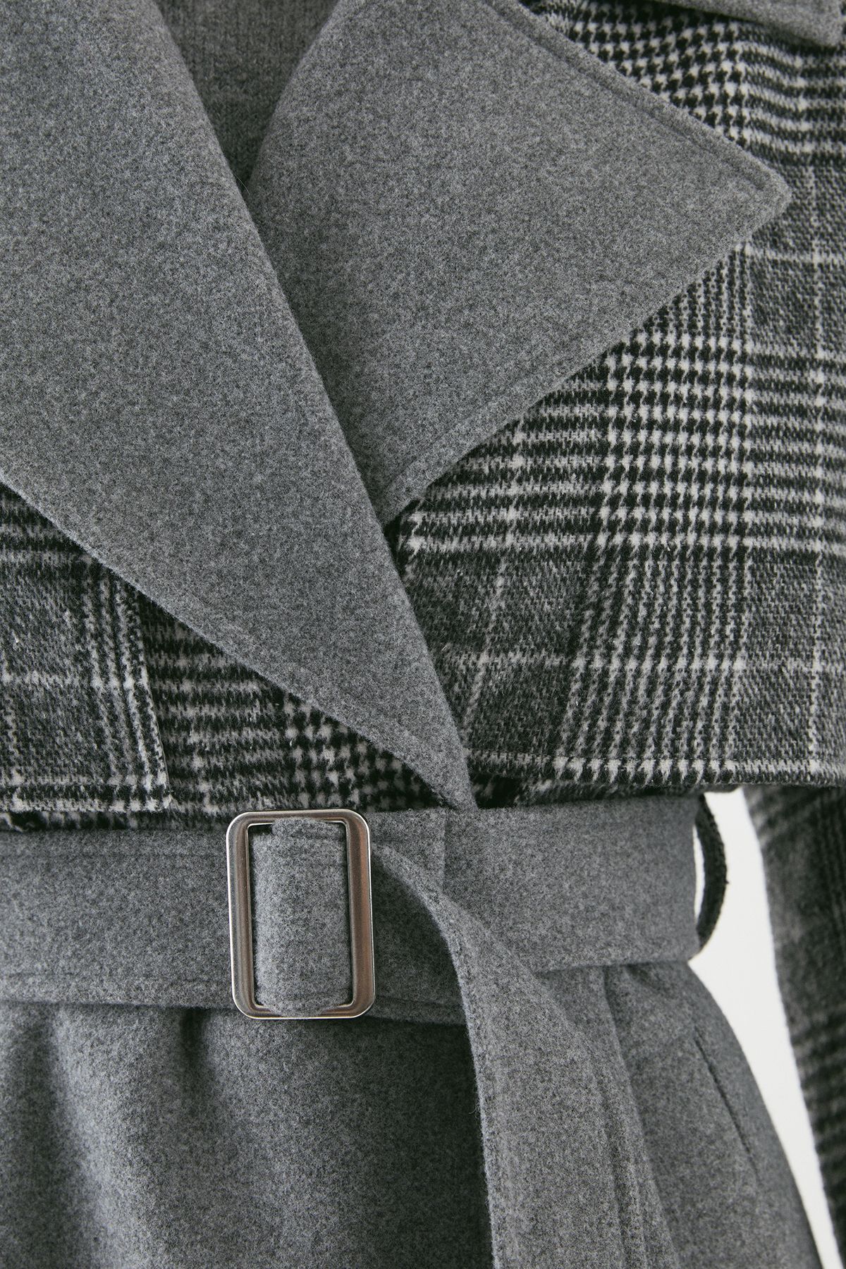 MissPap Wool Look Contrast Belted Coat Grey image 4