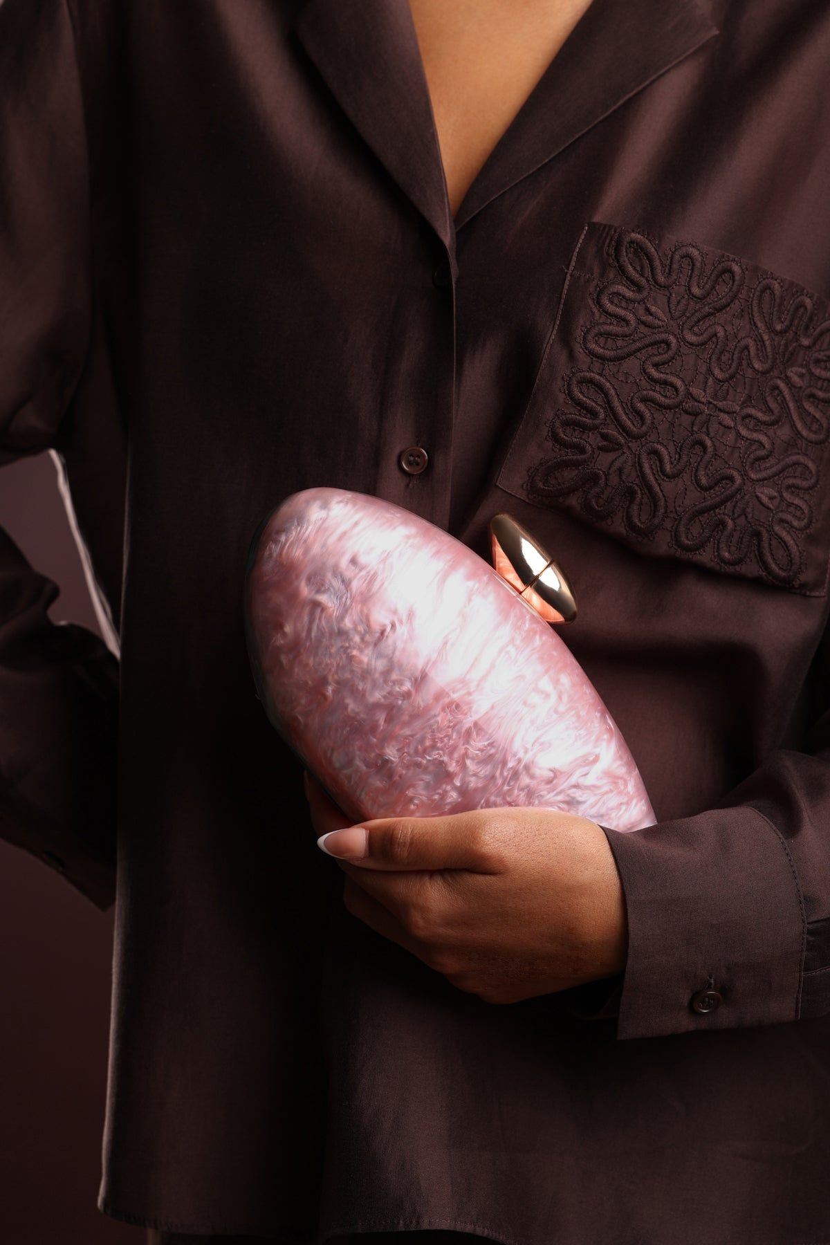 Where's That From Benna Marble Acrylic Clutch In Dark Brown