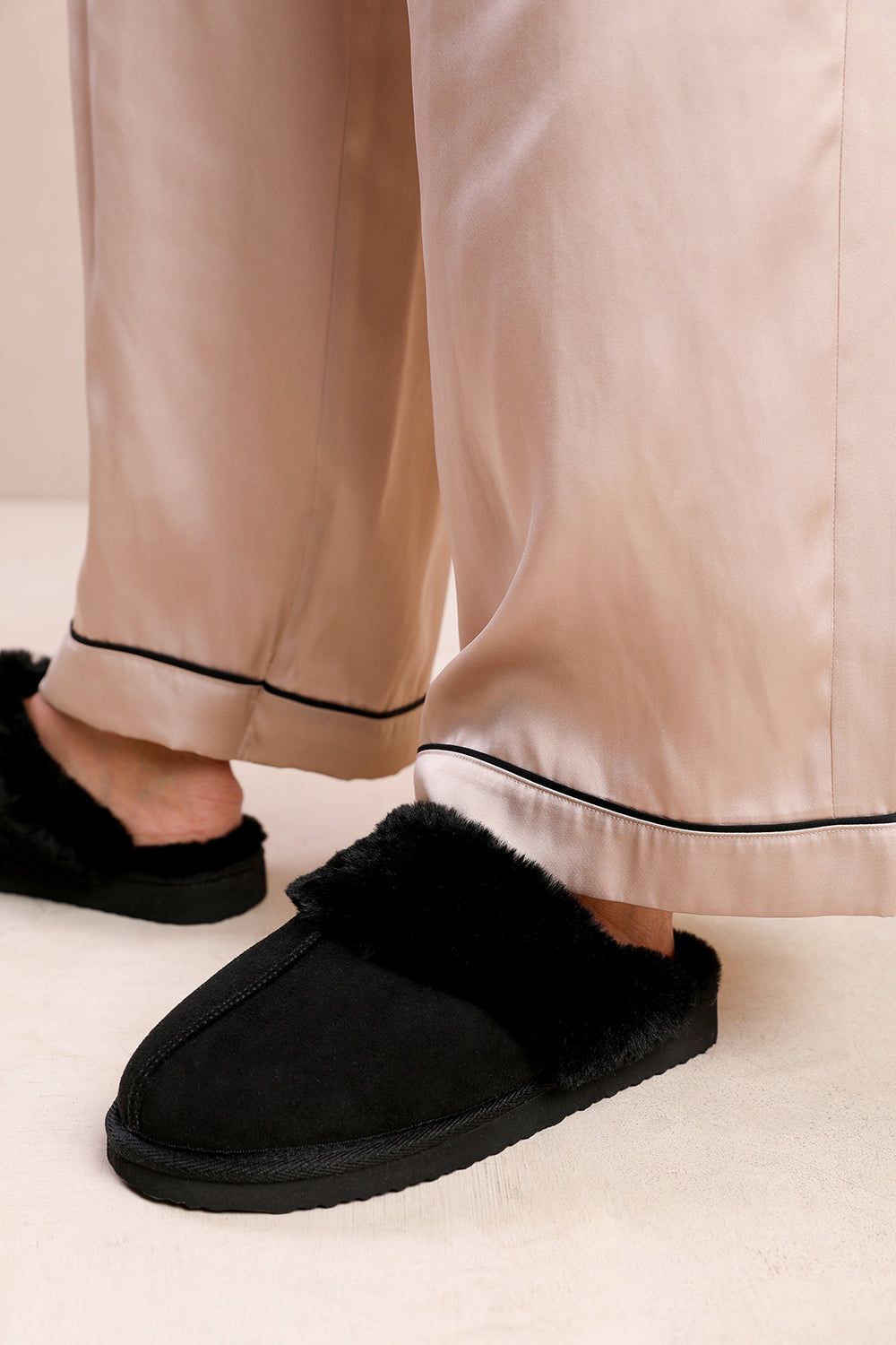 Where's That From 'Comfort' Slip On Slippers With Fur Trim Suede image 4
